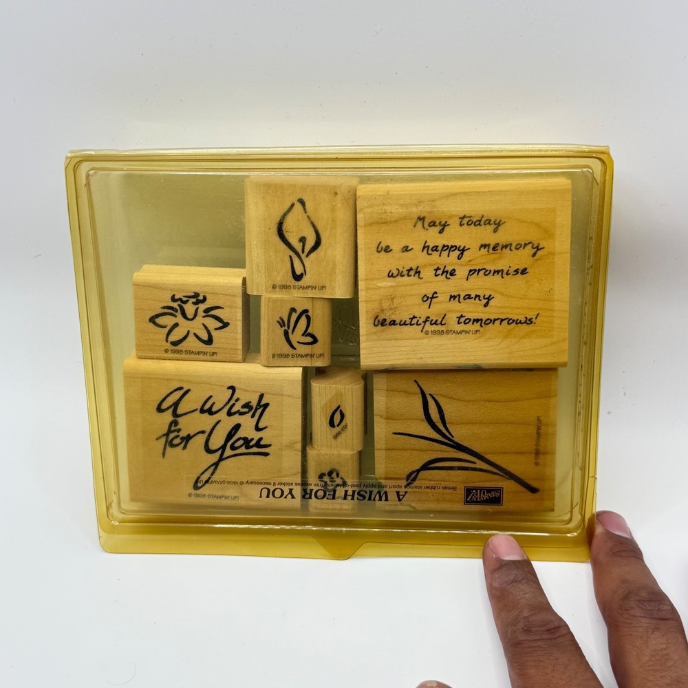 Stampin Up A Wish For You 1998 Vintage Wood Mounted Rubber Stamp Set 8pc Floral